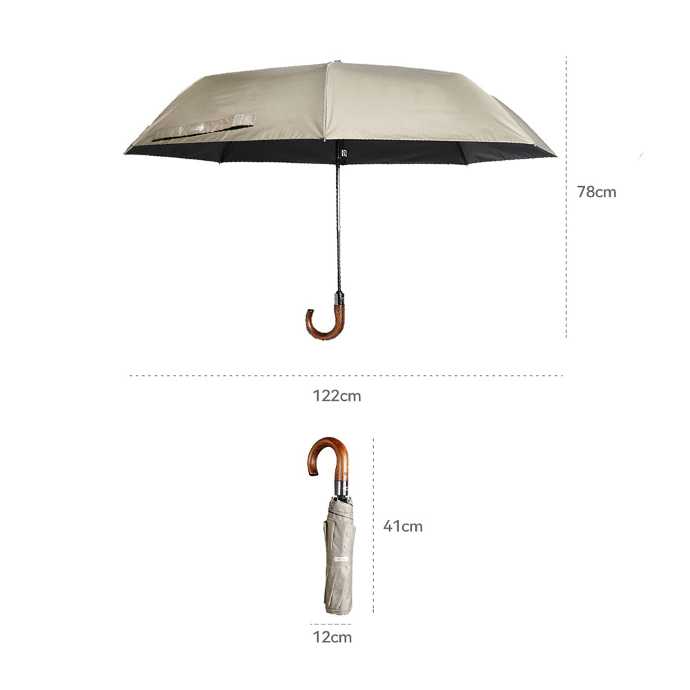 Sorélane Envergure - Parapluie pliant à poignée courbe brune