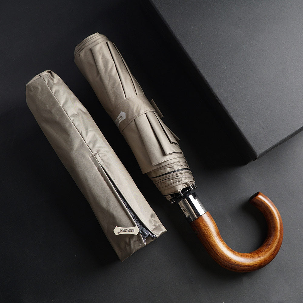 Sorélane Envergure - Parapluie pliant à poignée courbe brune