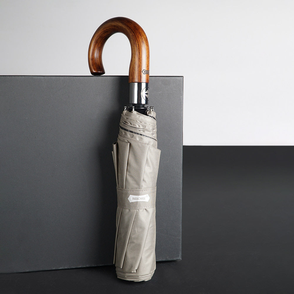 Sorélane Envergure - Parapluie pliant à poignée courbe brune
