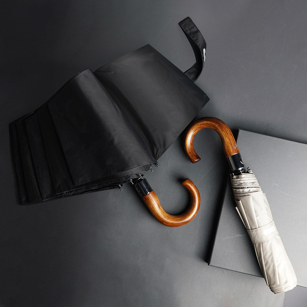 Sorélane Envergure - Parapluie pliant à poignée courbe brune