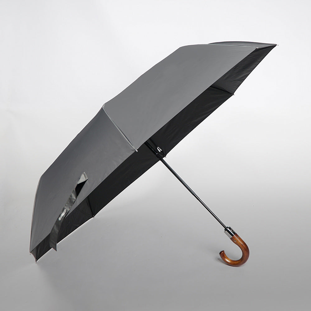 Sorélane Envergure - Parapluie pliant à poignée courbe brune