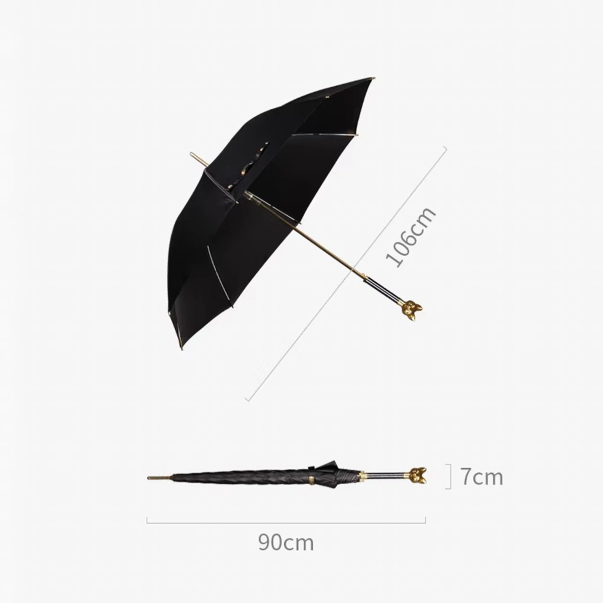 Sorélane Rusé - Parapluie long à poignée animalière dorée