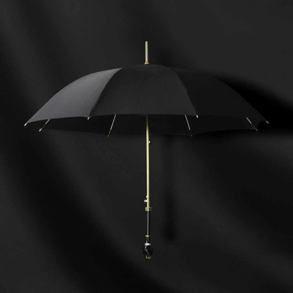 Sorélane Fauve - Parapluie noir à poignée panthère
