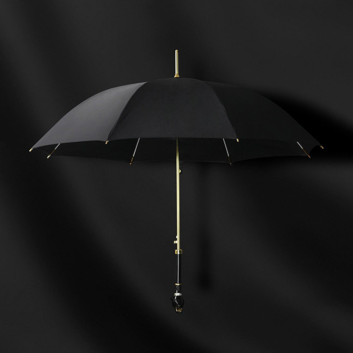 Sorélane Fauve - Parapluie noir à poignée panthère