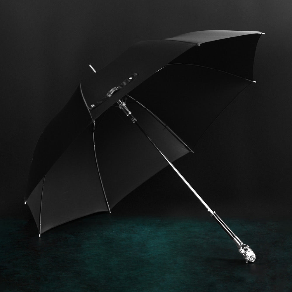 Sorélane Crinière : parapluie noir ouvert.
