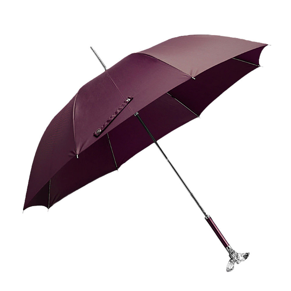 Sorélane Messager : parapluie bordeaux ouvert.