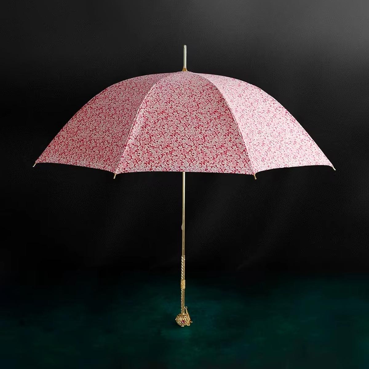 Sorélane Pivoine - Parapluie floral rose à pommeau ajouré