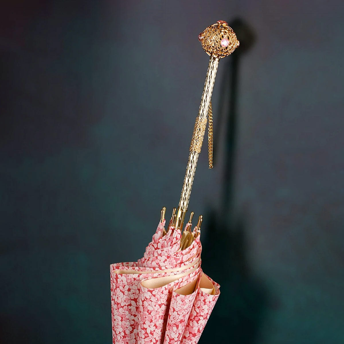 Sorélane Pivoine - Parapluie floral rose à pommeau ajouré