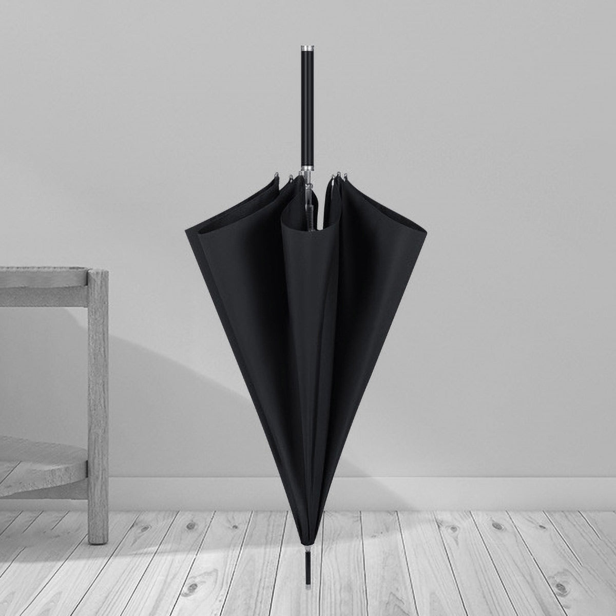 Sorélane Trait - Parapluie long noir à finitions argentées