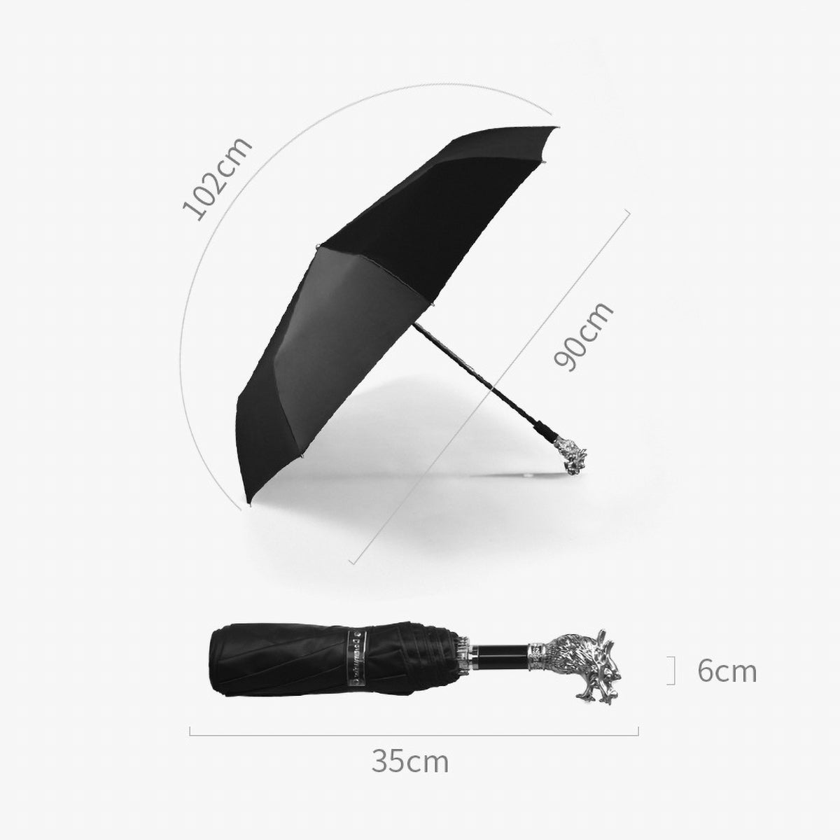 Sorélane Bestiaire - Parapluie pliant noir à poignées animalières