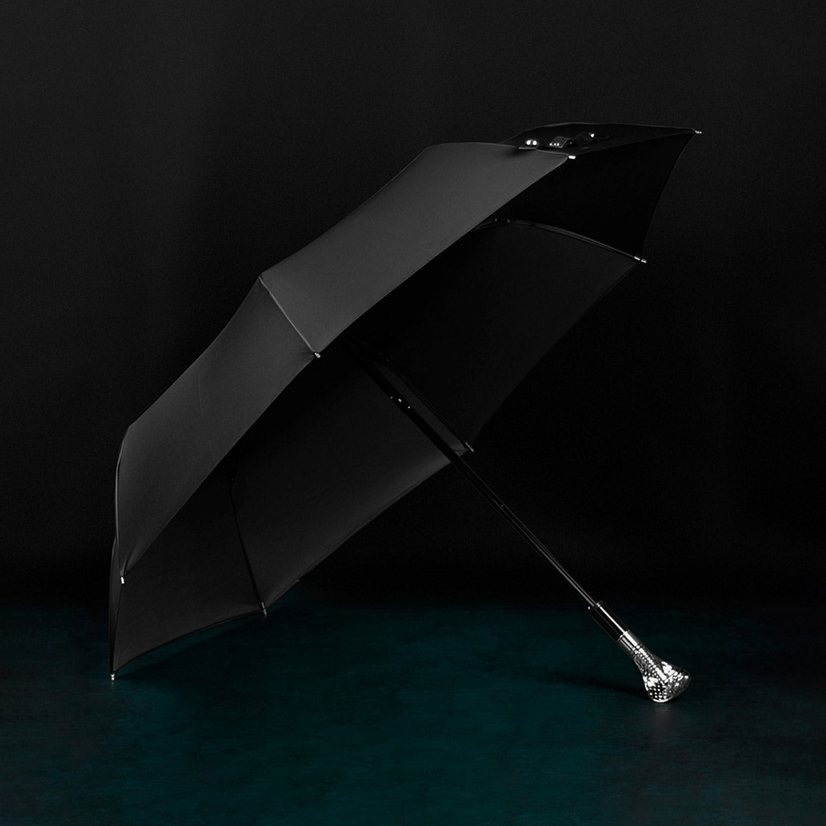 Sorélane Sinuosité : parapluie noir ouvert.