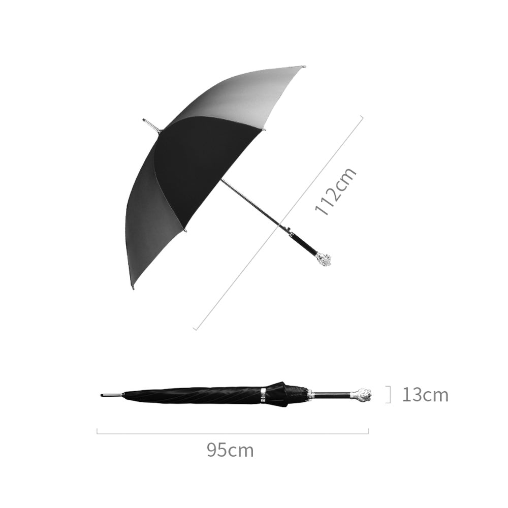 Sorélane Majesté - Parapluie long noir à poignée lion argentée
