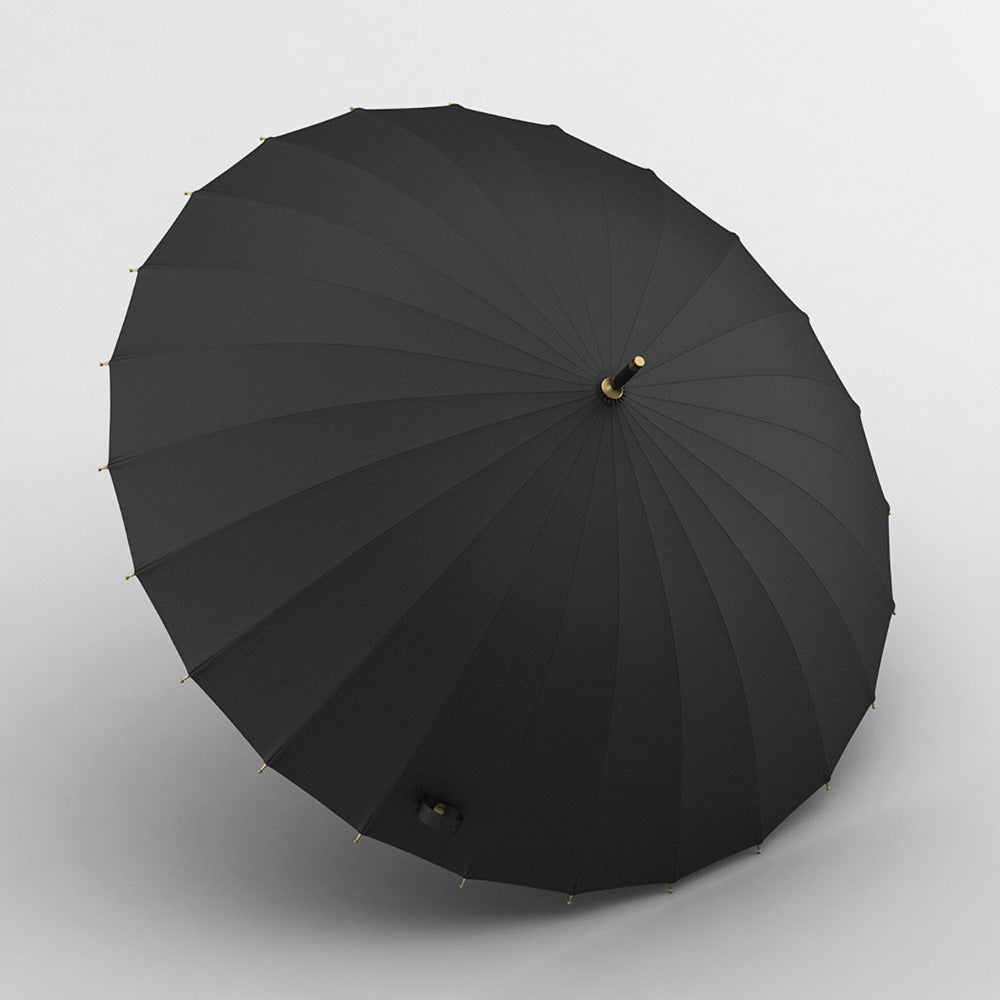 Sorélane Trame - Parapluie long noir à poignée à bande sombre